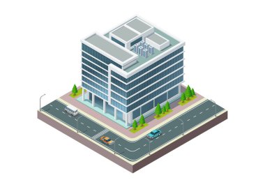 Isometric modern building with highway