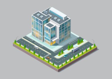 Isometric modern building with highway
