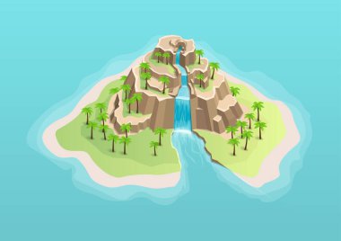 Güzel şelalesi ve palmiye ormanıyla Isome kayalık dağı adası