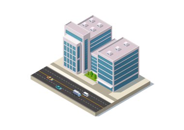 Isometric modern building with highway