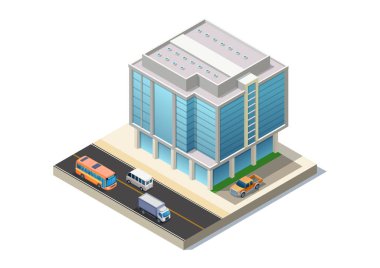 Isometric modern building with highway
