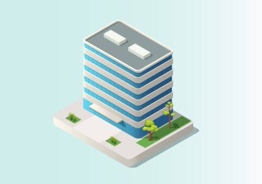 Isometric Modern Binası. Vektör illüstrasyonu