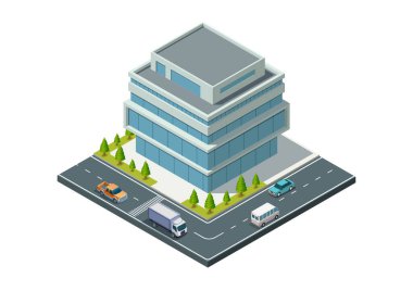 Isometric modern building with highway