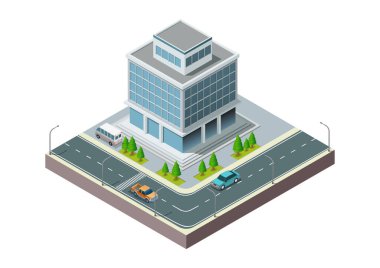 Isometric modern building with highway