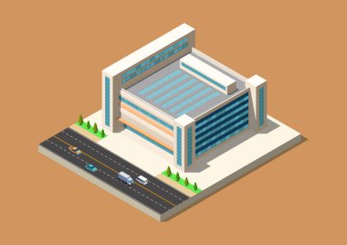 Isometric modern building with highway