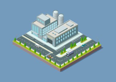 Modern Isometric Sanayi Fabrikası ve Depo Lojistik Binası
