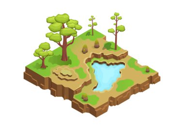 Isometric beautiful park with lake and trees clipart