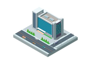 Isometric modern building with highway