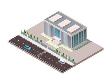 Isometric modern building with highway