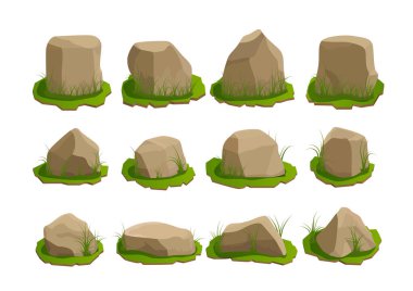 Kaya gibi büyük bir çizgi film. Taşlar ve taşlar izometrik tarzda.