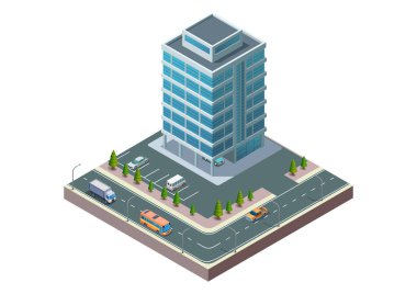 Isometric modern building with highway