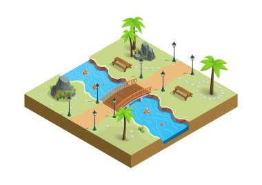 Nehir ve ağaçlarla güzel bir izometrik park