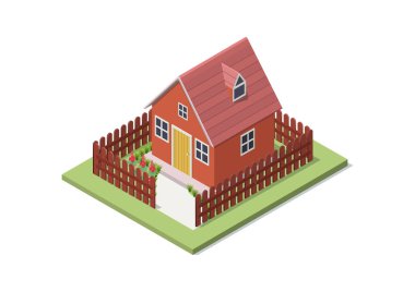 Basit, güzel bir Amerikan kır evi. Beyaz Arkaplanda İzole Edilmiş
