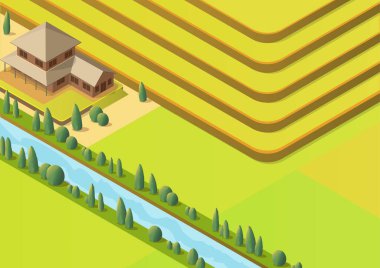 İzometrik tarım manzarası. Vektör İllüstrasyonu