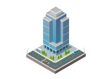 Isometric modern building with highway
