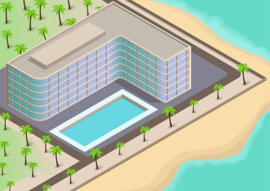 Sahilde palmiye ve kıyı şeridi olan Isome oteli.