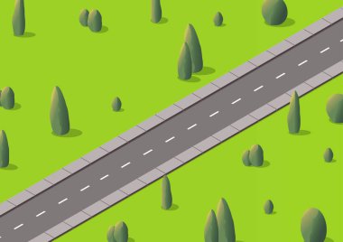 Çevresinde yeşil bitkiler olan izometrik yol