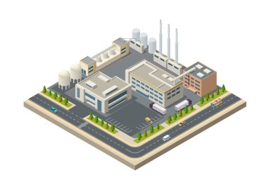 Bacası ve otoyolu olan Isome sanayi bölgesi