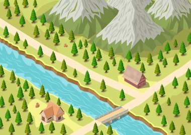 Nehir ve ormanlı Isome karlı dağı