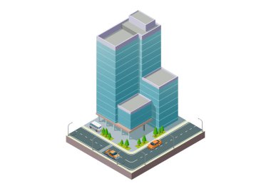 Isometric modern building with highway