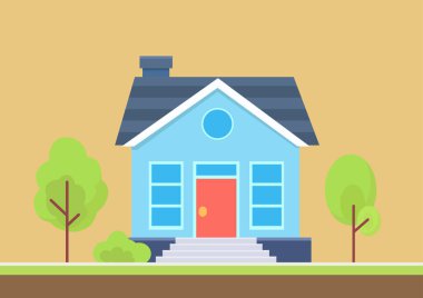 Turuncu arkaplandaki basit düz vektör evi