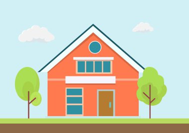 Gökyüzü arkaplanındaki basit düz vektör evi