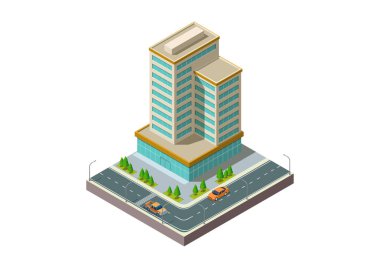 Isometric modern building with highway