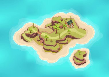 Ağaçları ve evi olan Isome güzel doğal adası