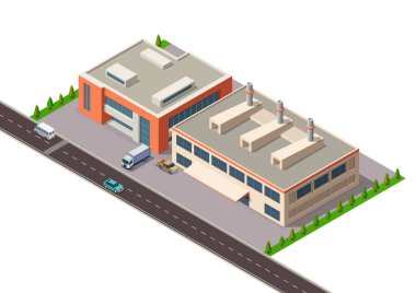 Otoyolu ve aracı olan Isometric Modern Endüstri Binası