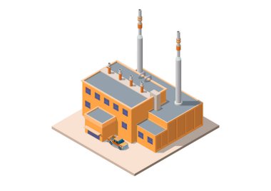 Isometric Endüstri Binası. Vektör İllüstrasyonu