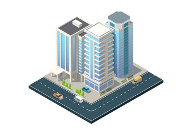 Modern bina ve otoyolu olan Isometric şehri