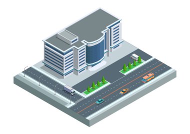 Otoyolu ve park alanı olan Isome modern hastane ya da ofis binası