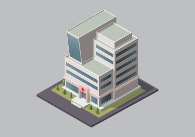 Isometric basit modern hastane ya da ofis binası izole