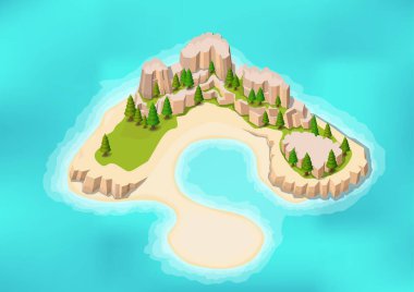 Ağaçları olan Isome güzel doğal kayalık dağ adası