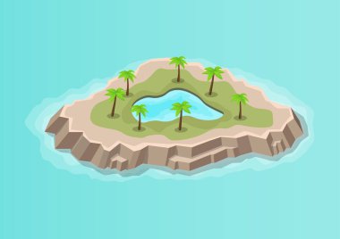 Ortasında göl ve palmiye ağaçları olan Isome güzel doğal adası.