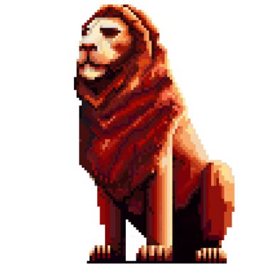 Özgeçmiş üzerinde kırmızı aslanlı soyut illüstrasyon. Piksel sanat, nakış desenleri.