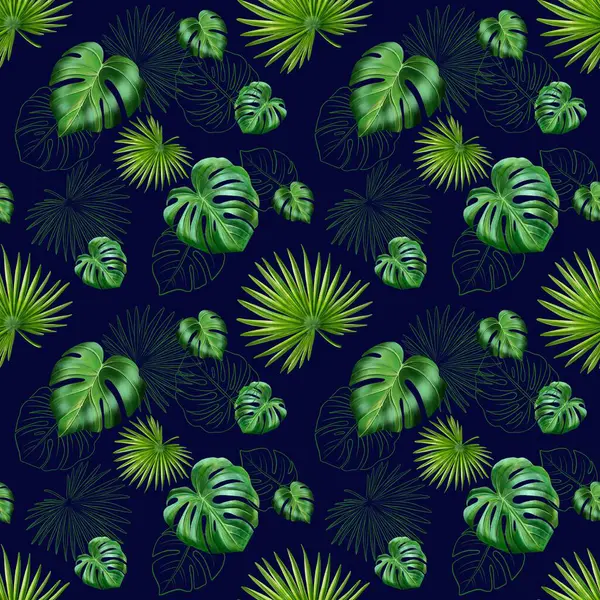   Palm Leaves 'li Tropik Kusursuz Desen. Parlak tropikal, dikişsiz orman yaprakları. Kumaş, duvar kağıdı, ambalaj veya yaz temalı tasarımlar için ideal