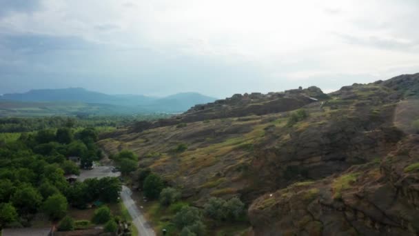 Aerial Drone View Uplistsikhe Cave City Golden Hour Grúzia — Stock videók