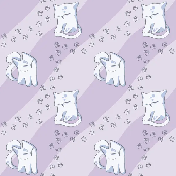 Endless pattern with an illustration of a cat and paws. Stylish illustration. Design for textiles, clothes, children's things, souvenirs and gifts, wrapping paper, pet stores and veterinary clinics, etc.