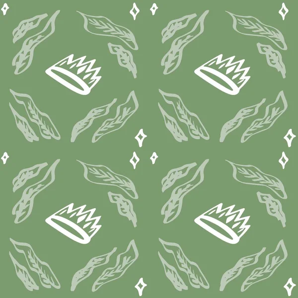 Безшовний Візерунок Зеленим Листям Короною Векторні Ілюстрації — стоковий вектор