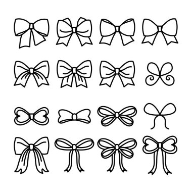 İnce çizgi biçimli kurdele kümesi vektör ikonlarını selamlar