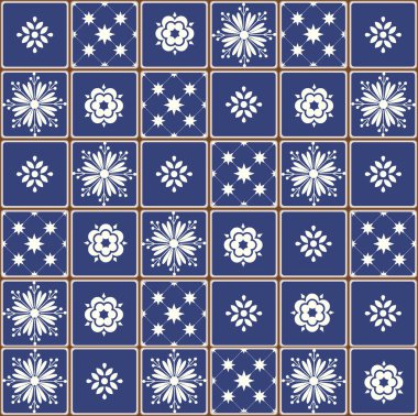 Mavi Portekizce desen - Azulejos vektör, moda dekorasyon fayans karoları