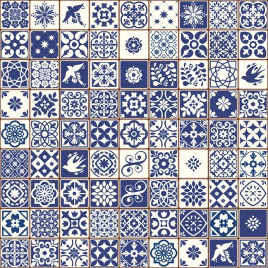 Mavi Portekizce desen - Azulejos vektör, moda dekorasyon fayans karoları