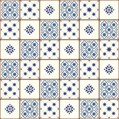 Mavi Portekizce desen - Azulejos vektör, moda dekorasyon fayans karoları