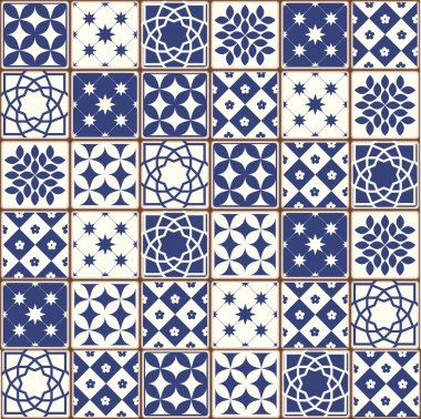 Mavi Portekizce desen - Azulejos vektör, moda dekorasyon fayans karoları