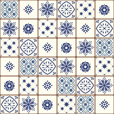 Mavi Portekizce desen - Azulejos vektör, moda dekorasyon fayans karoları