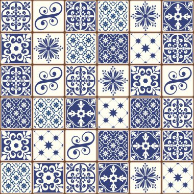 Mavi Portekizce desen - Azulejos vektör, moda dekorasyon fayans karoları