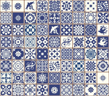 Mavi Portekizce desen - Azulejos vektör, moda dekorasyon fayans karoları