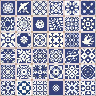Mavi Portekizce desen - Azulejos vektör, moda dekorasyon fayans karoları
