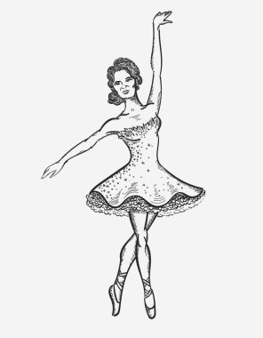 Güzel el çizimi balerin vektör çizimi, çizim